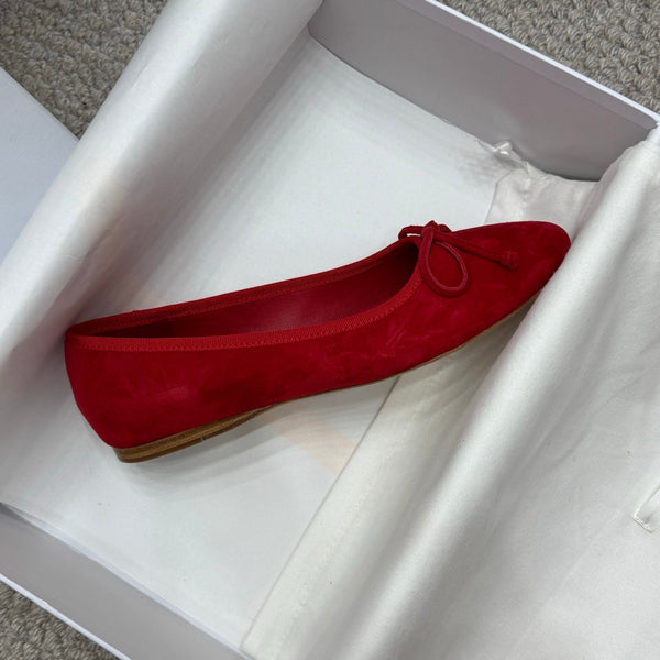 The Row Ballet Flats Bow Red Suede 290737