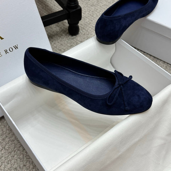 The Row Ballet Flats Bow Dark Blue Suede 290738