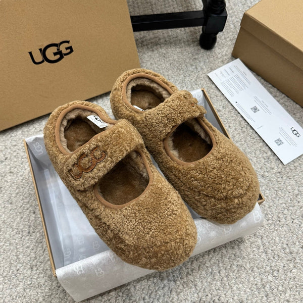 UGG Logo Mary Jane Flat Brown Wool 523103