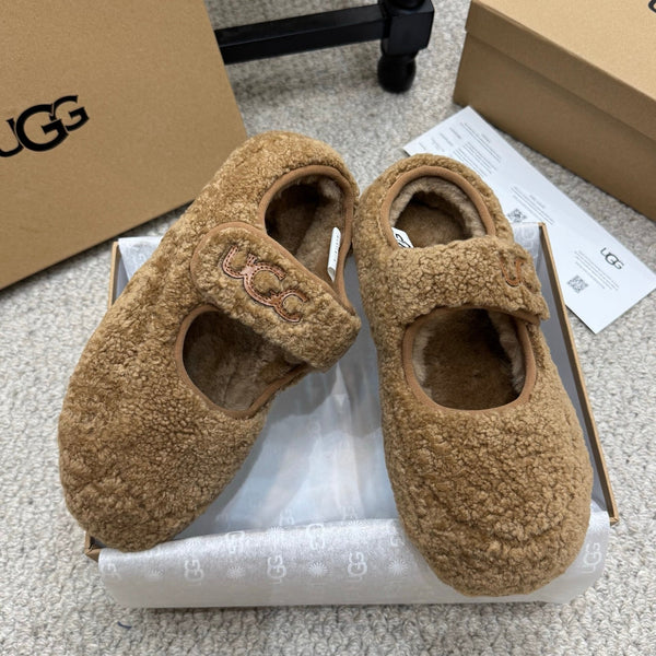 UGG Logo Mary Jane Flat Brown Wool 523103