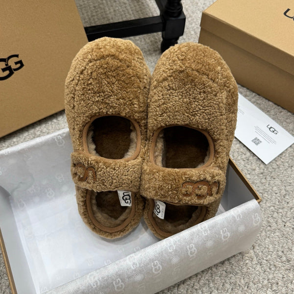 UGG Logo Mary Jane Flat Brown Wool 523103