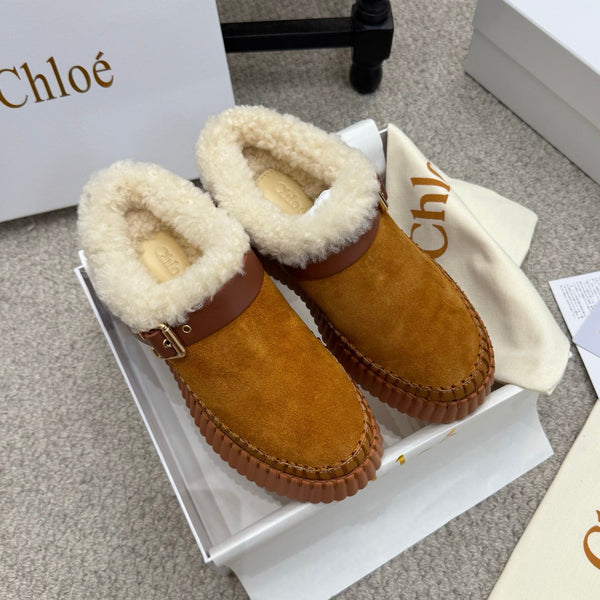 Chloe Nama Shearling-Lined Mule Brown Suede 523133