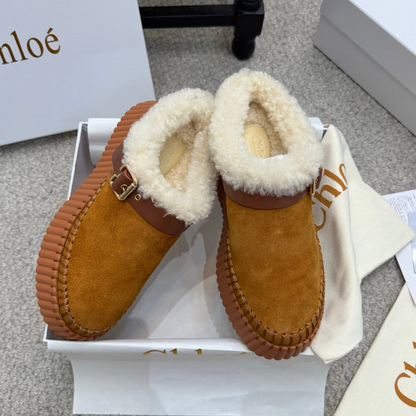 Chloe Nama Shearling-Lined Mule Brown Suede 523133