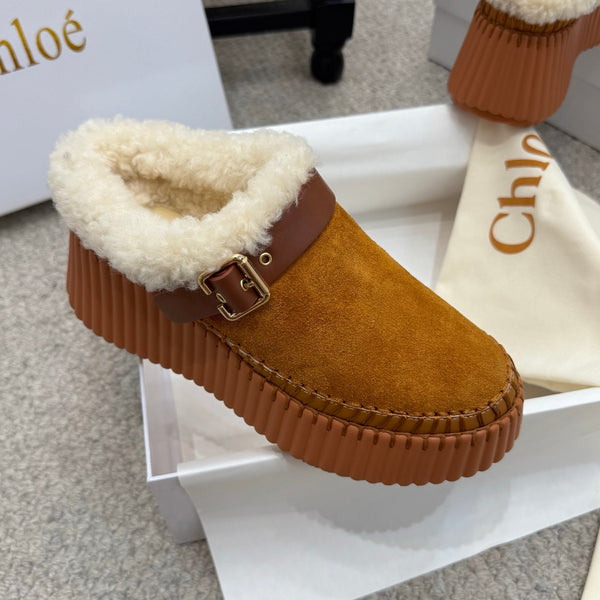 Chloe Nama Shearling-Lined Mule Brown Suede 523133