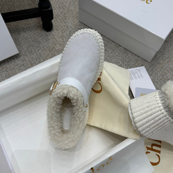 Chloe Nama Shearling-Lined Mule Light Gray Suede 523134