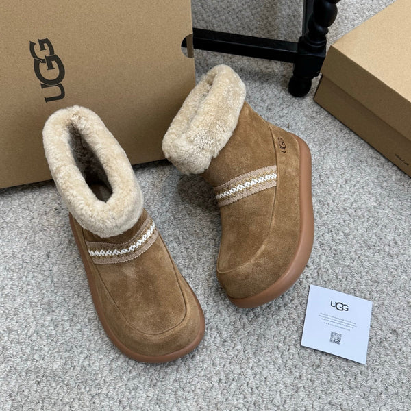 UGG 25ss Ankle Boots Brown Sheep Fur Suede 523106