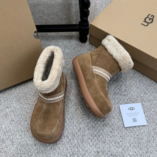 UGG 25ss Ankle Boots Brown Sheep Fur Suede 523106