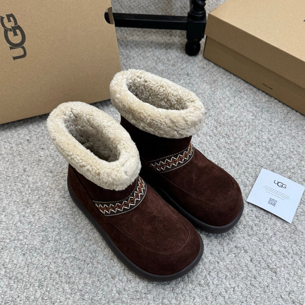 UGG 25ss Ankle Boots Dark Brown Sheep Fur Suede 523107