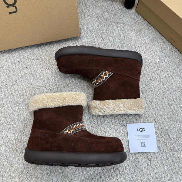 UGG 25ss Ankle Boots Dark Brown Sheep Fur Suede 523107