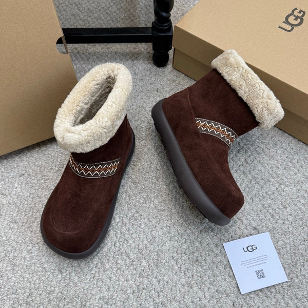 UGG 25ss Ankle Boots Dark Brown Sheep Fur Suede 523107