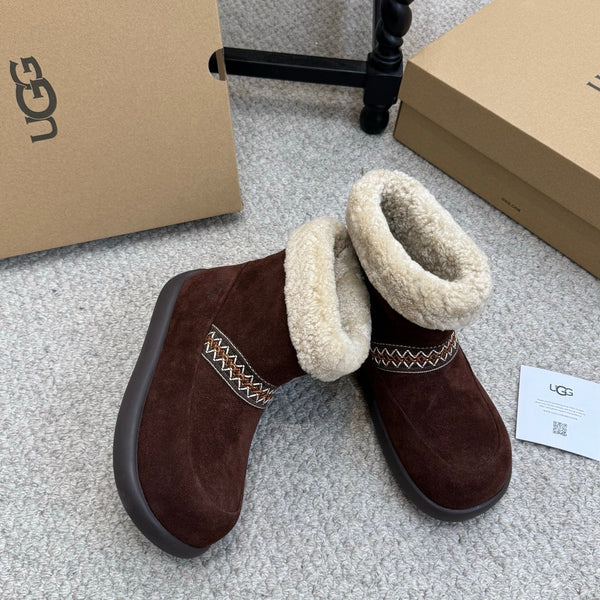 UGG 25ss Ankle Boots Dark Brown Sheep Fur Suede 523107
