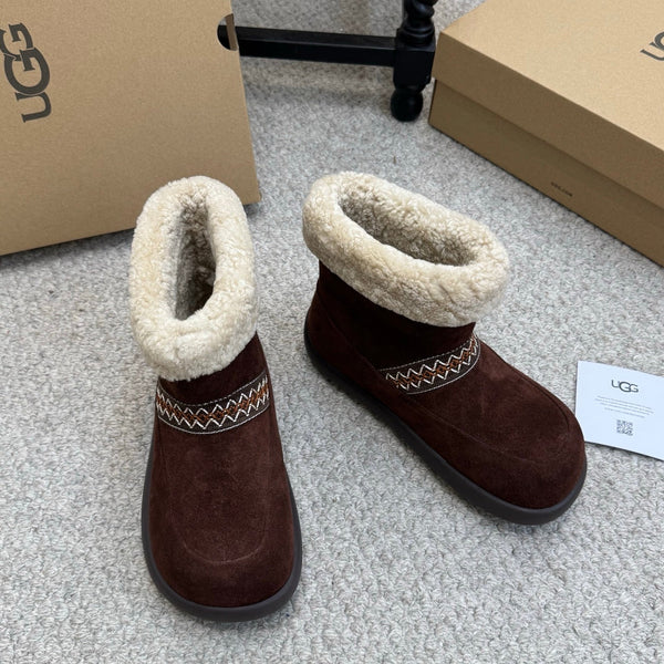 UGG 25ss Ankle Boots Dark Brown Sheep Fur Suede 523107