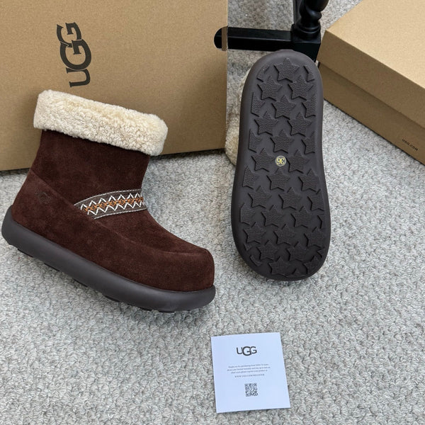 UGG 25ss Ankle Boots Dark Brown Sheep Fur Suede 523107