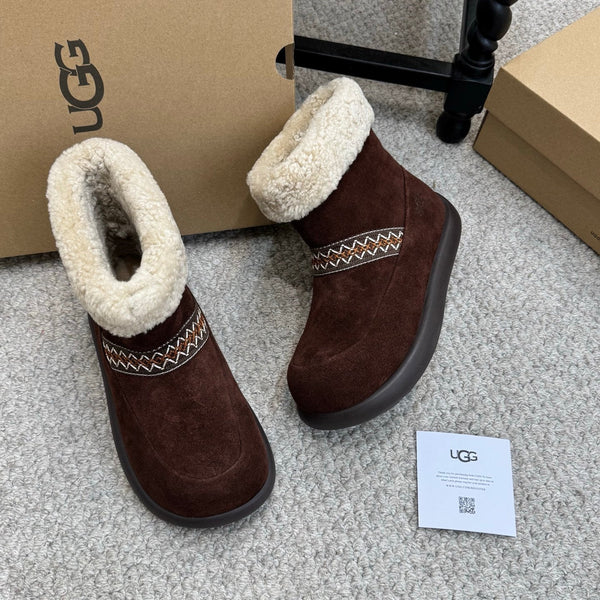 UGG 25ss Ankle Boots Dark Brown Sheep Fur Suede 523107