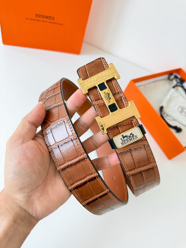HM Ceinture Constance 38mm Vachette Marron Boucle Dorée 620049