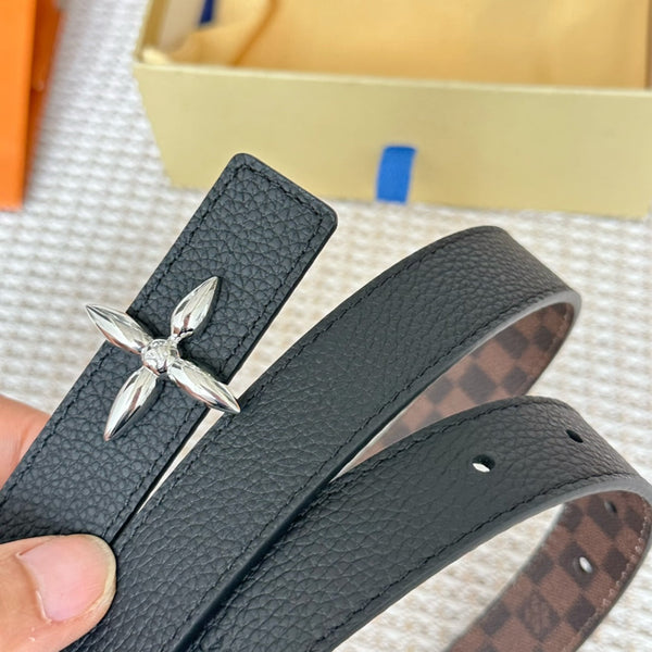 LV FLOWERGRAM 25 MM REVERSIBLE BELT IN BROWN DAMIER CALFSKIN SILVER HARDWARE