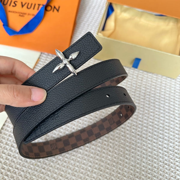 LV FLOWERGRAM 25 MM REVERSIBLE BELT IN BROWN DAMIER CALFSKIN SILVER HARDWARE