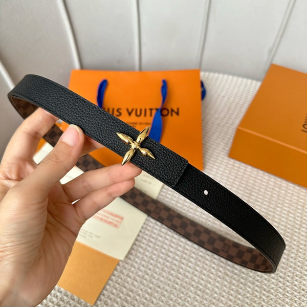 LV FLOWERGRAM 25 MM REVERSIBLE BELT IN BROWN DAMIER CALFSKIN GOLD HARDWARE