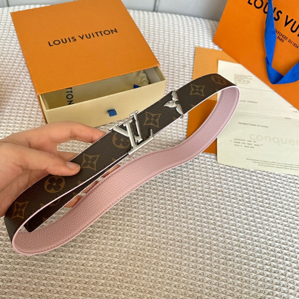PRETTY LV 30MM REVERSIBLE BELT IN LIGHT PINK CALFSKIN SILVER HARDWARE