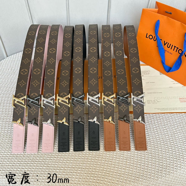 PRETTY LV 30MM REVERSIBLE BELT IN LIGHT PINK CALFSKIN SILVER HARDWARE