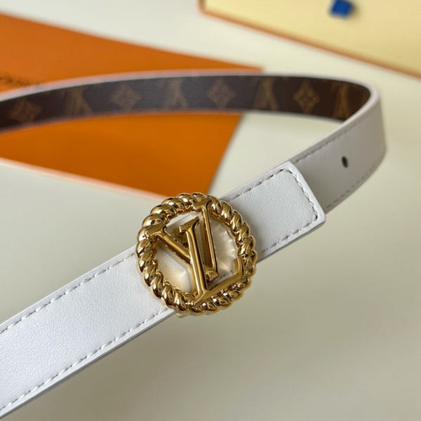 LV Circle Nautical 20mm Reversible Belt Gold Buckle White Brown Lambskin