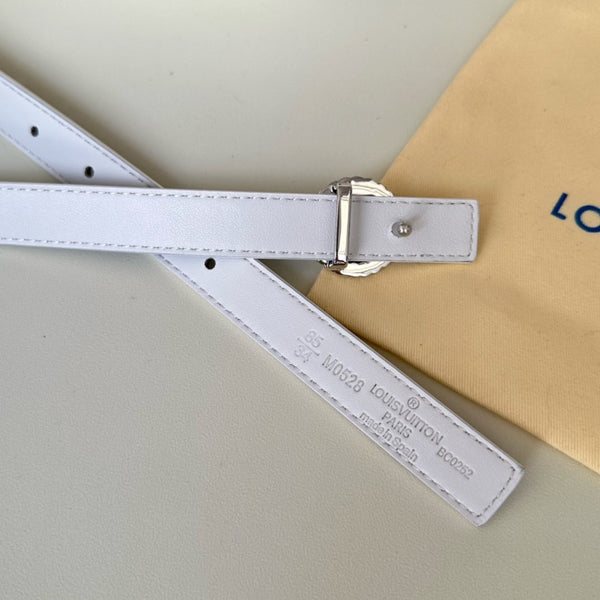 LV Circle Nautical 20mm Reversible Belt Silver Buckle White Brown Lambskin