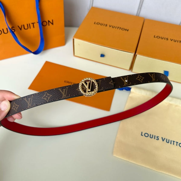 LV Circle Nautical 20mm Reversible Belt Gold Buckle Red Brown Lambskin