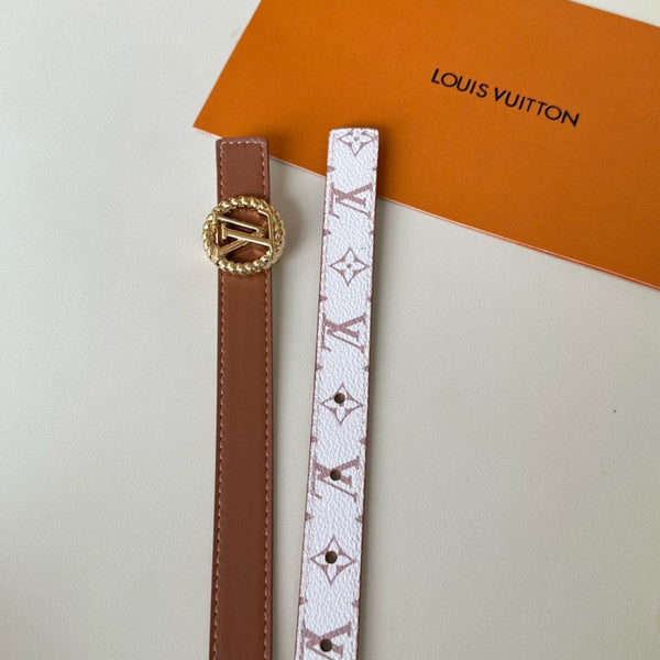LV Circle Nautical 20mm Reversible Square End Tip Belt Gold Buckle Tan White lambskin