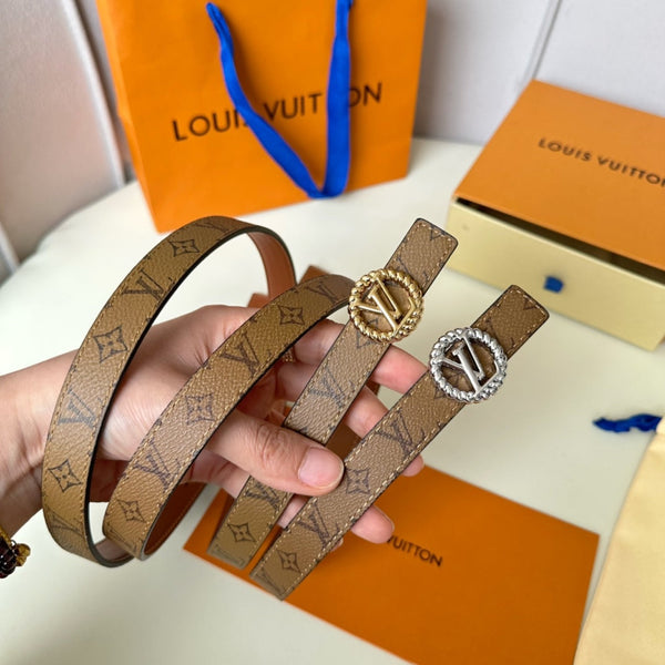 LV Circle Nautical 20mm Reversible Square End Tip Belt Silver Buckle Tan Light Brown lambskin