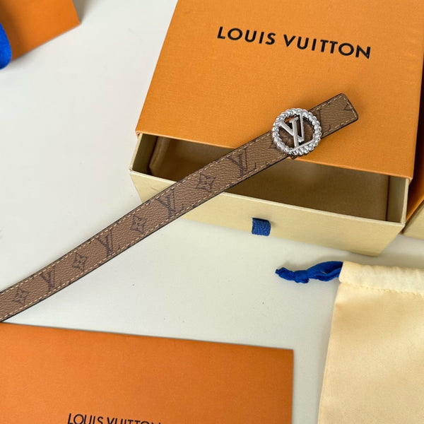 LV Circle Nautical 20mm Reversible Square End Tip Belt Silver Buckle Tan Light Brown lambskin