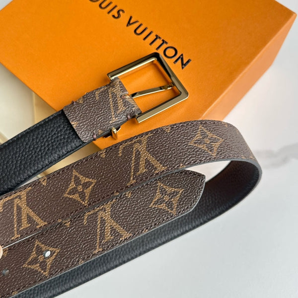 LV Bloom 30mm Belt Gold Buckle Black Brown Leather