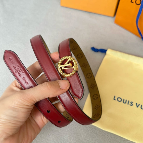 LV Circle Nautical 20mm Reversible Belt Gold Buckle Burgundy Light Brown Lambskin