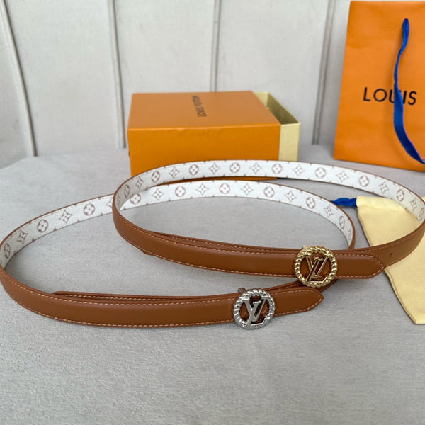 LV Circle Nautical 20mm Reversible Belt Gold Buckle Tan White lambskin