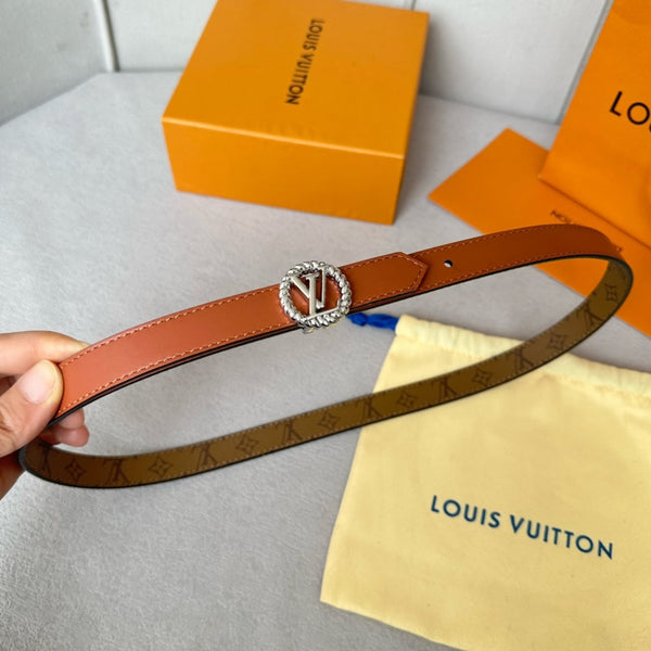 LV Circle Nautical 20mm Reversible Belt Silver Buckle Tan Light Brown Lambskin