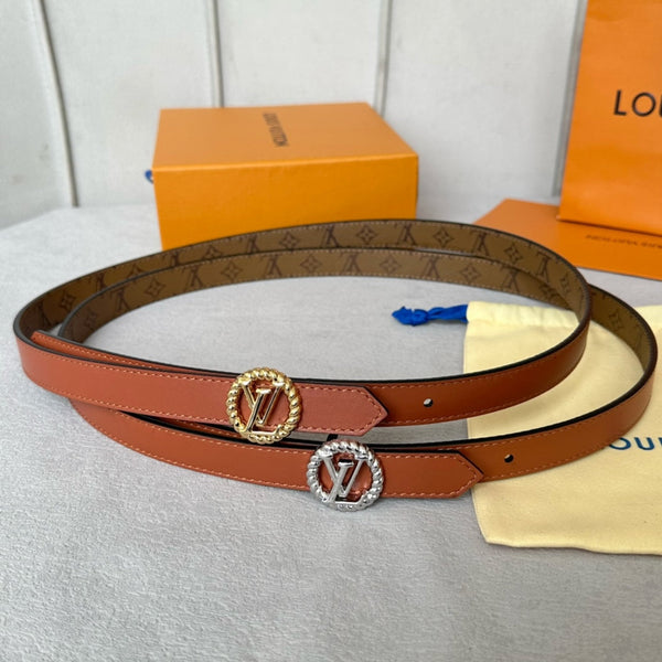 LV Circle Nautical 20mm Reversible Belt Silver Buckle Tan Light Brown Lambskin