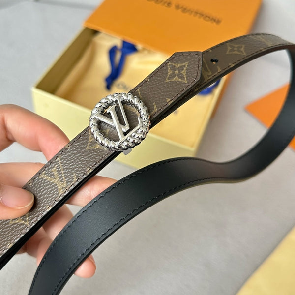 LV S-LOCK BELT 20 MM IN BLACK CALFSKIN AND CIRCLE SILVER HARDWARE