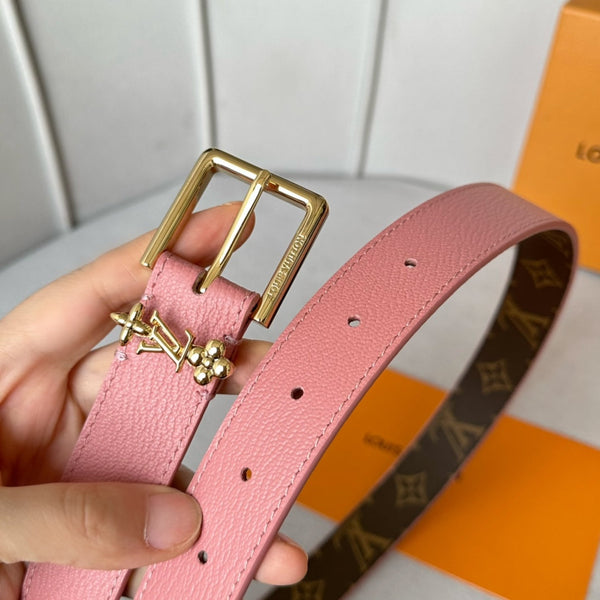 LV BLOOM 30MM BELT IN BLUSH PINK CALFSKIN GOLD HARDWARE
