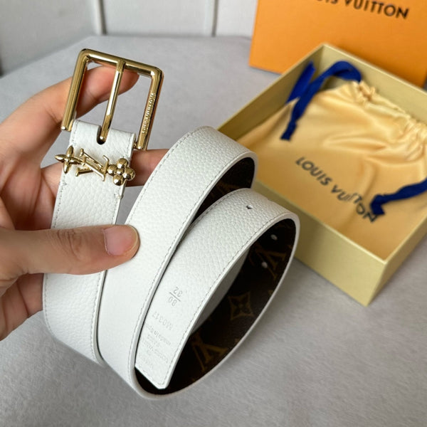 LV BLOOM 30MM BELT IN WHITE CALFSKIN GOLD HARDWARE
