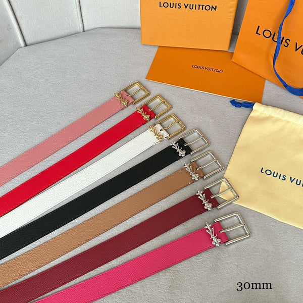 LV Bloom 30mm Belt Silver Buckle Hot Pink Brown Leather