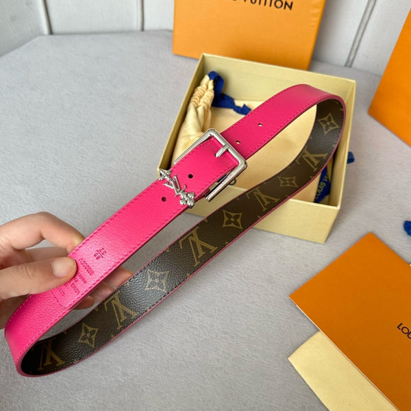LV BLOOM 30MM BELT IN DEEP PINK CALFSKIN SILVER HARDWARE