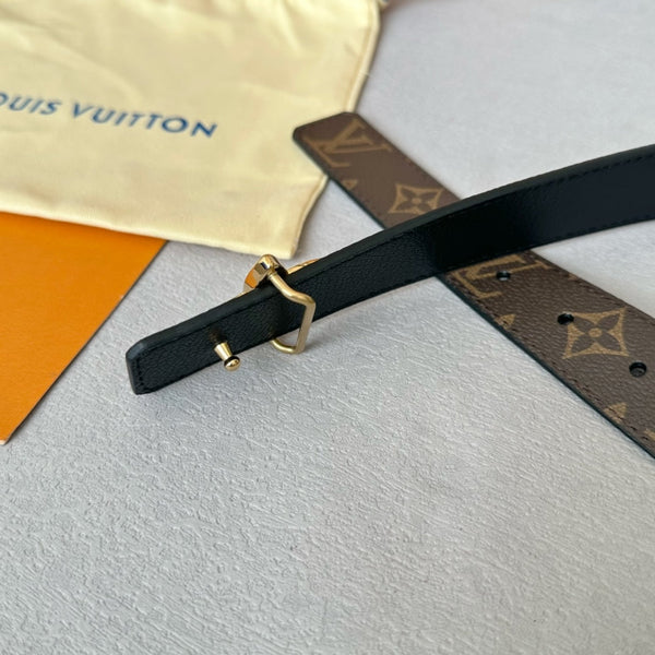 LV Flowergram 30mm Reversible Belt Gold Buckle Black Brown Leather