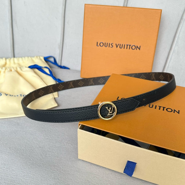 LV Circle 20mm Reversible Belt Gold Buckle Black Brown Leather