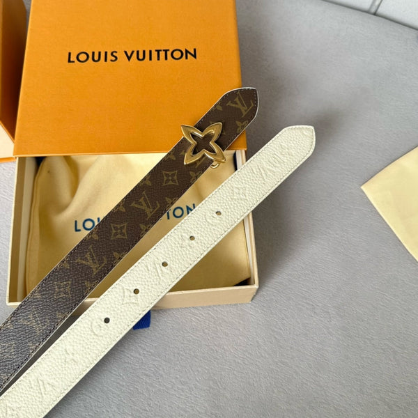 LV  MINI FLOWERGRAM 30MM REVERSIBLE BELT IN WHITE EMBOSSED CALFSKIN GOLD HARDWARE