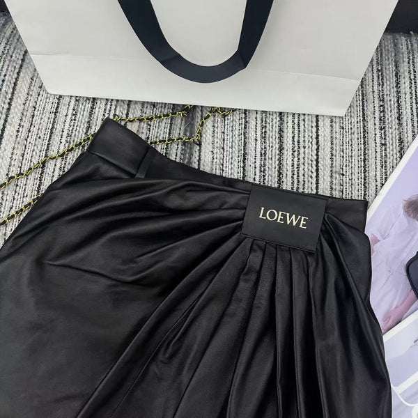 Loewe Draped Midi Skirt Black Nappa Leather 348568