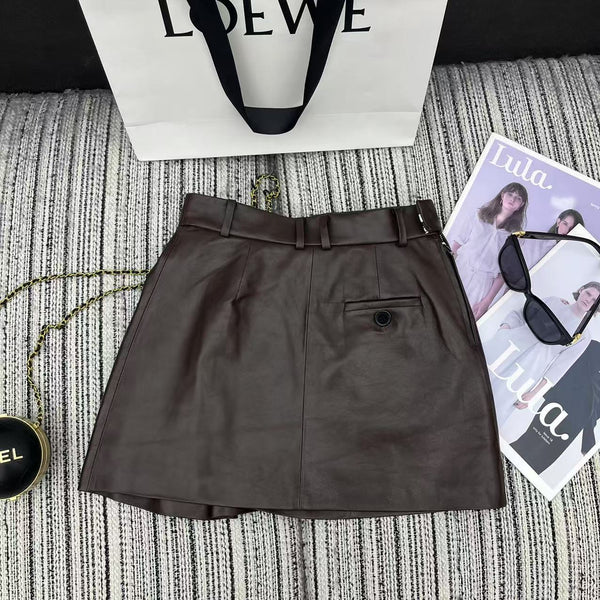 Loewe Draped Midi Skirt Brown Nappa Leather 348569