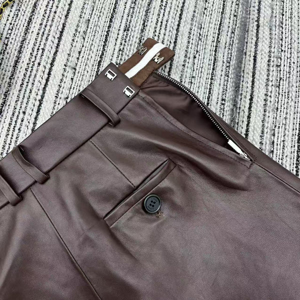 Loewe Draped Midi Skirt Brown Nappa Leather 348569