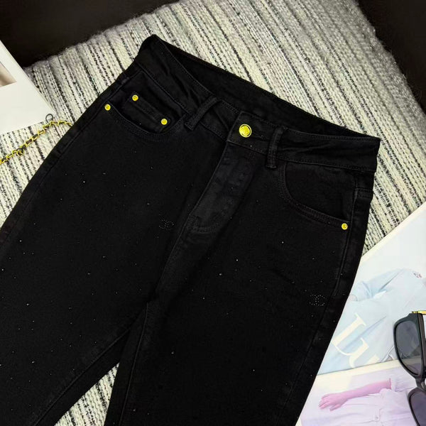 Chanel 2025 Jean Flare en Strass Coton Noir 319004