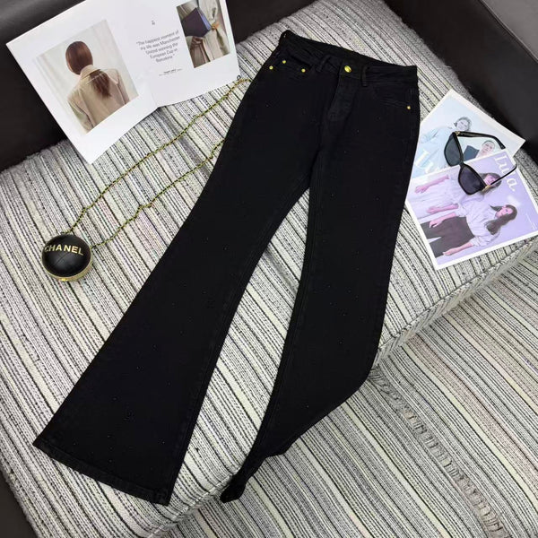 Chanel 2025 Jean Flare en Strass Coton Noir 319004