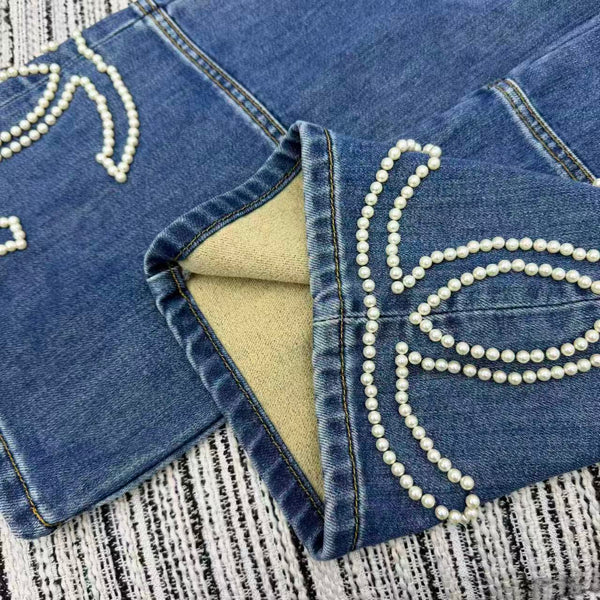 Chanel 2025 Jean Droit Perlé Logo Double C Coton Bleu 319001