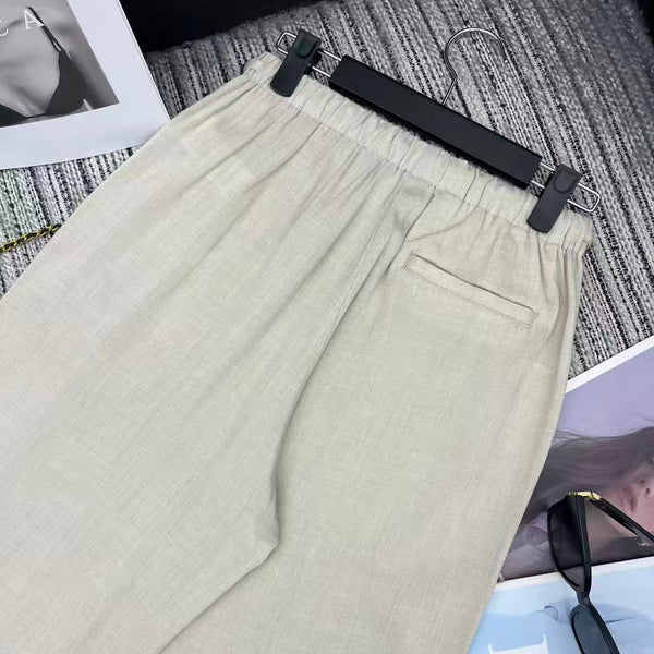 MM6 Waist Wide-Leg Suit Trousers Beige Linen 387969